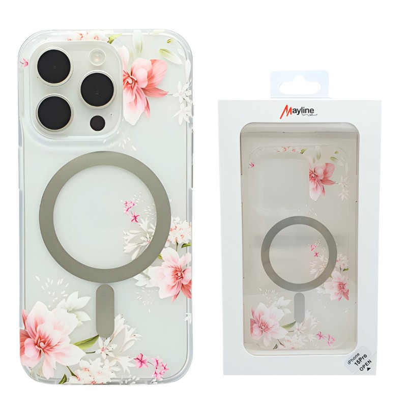 Coque transparente givrée MagSafe Mayline Flower-08 – pour iPhone Fleur rose Coque transparente givrée MagSafe Mayline Flower-08 – pour iPhone Fleur rose