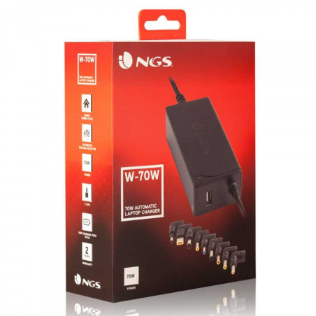 Chargeur universel ordinateur portable NGS – 70 W 9 embouts Noir