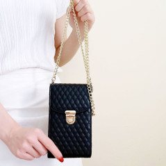 Sac de Téléphone Portable avec Ceinture et Fermoirs Dorés - Noir — ECO · Smarty Paris 18e