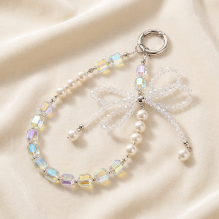 Lanière de Téléphone Portable Transparente avec Nœud Papillon Perles et Cristaux - Blanc — ECO · Smarty Paris 18e