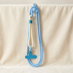 Collier Téléphone Cordon Long Tressé Bicolore Bleu Ciel/Beige avec Perle - 115cm — ECO · Smarty Paris 18e