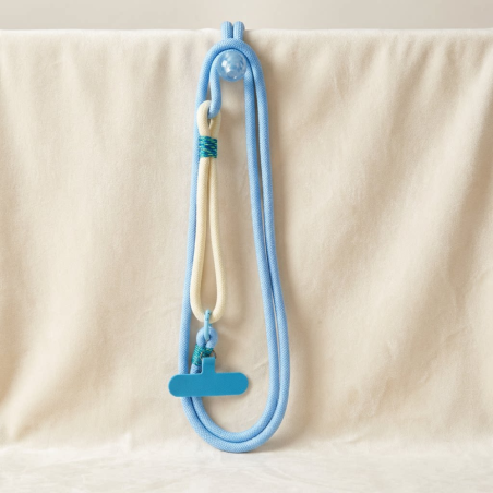Collier Téléphone Cordon Long Tressé Bicolore Bleu Ciel/Beige avec Perle - 115cm — ECO · Smarty Paris 18e