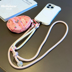 Collier Téléphone Cordon Long Tressé Bicolore Rose Poudré/Beige avec Mini Pochette et Perle - 115cm — ECO · Smarty Paris 18e