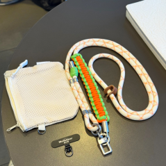 Collier Téléphone Cordon Long Tressé Bicolore Orange avec Mini Pochette — ECO · Smarty Paris 18e