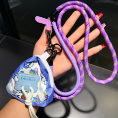 Collier Téléphone Cordon Long Tressé Bicolore Violet/Bleu avec Mini Pochette — ECO · Smarty Paris 18e