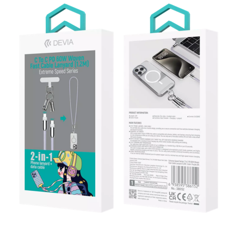Câble Collier 2-en-1 Type-C/Type-C - Devia Extreme Speed Series - 60W 1.2M - Violet — Devia · Smarty Paris 18e