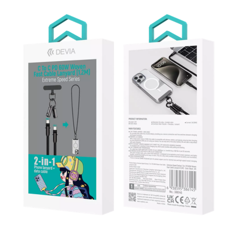 Câble Collier 2-en-1 Type-C/Type-C - Devia Extreme Speed Series - 60W 1.2M - Noir — Devia · Smarty Paris 18e