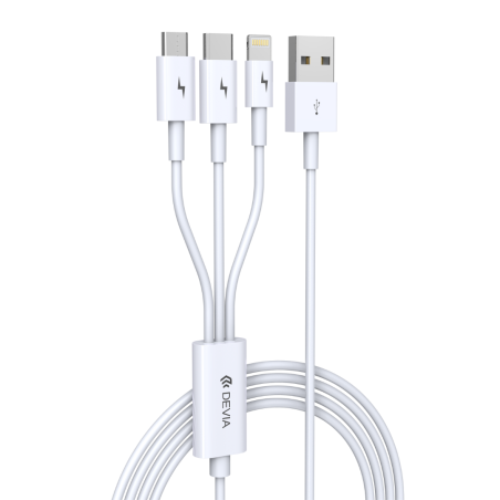 Câble 3 en 1 USB / Micro USB & Lightning & Type-C Devia Smart Series - 1.2M - Blanc — Devia · Smarty Paris 18e