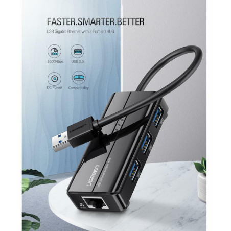 Adaptateur USB 4 en 1 - UGREEN 20265 - 3 ports USB 3.0 / RJ45 Lan Gigabit Ethernet 1000 Mbps — Ugreen · Smarty Paris 18e