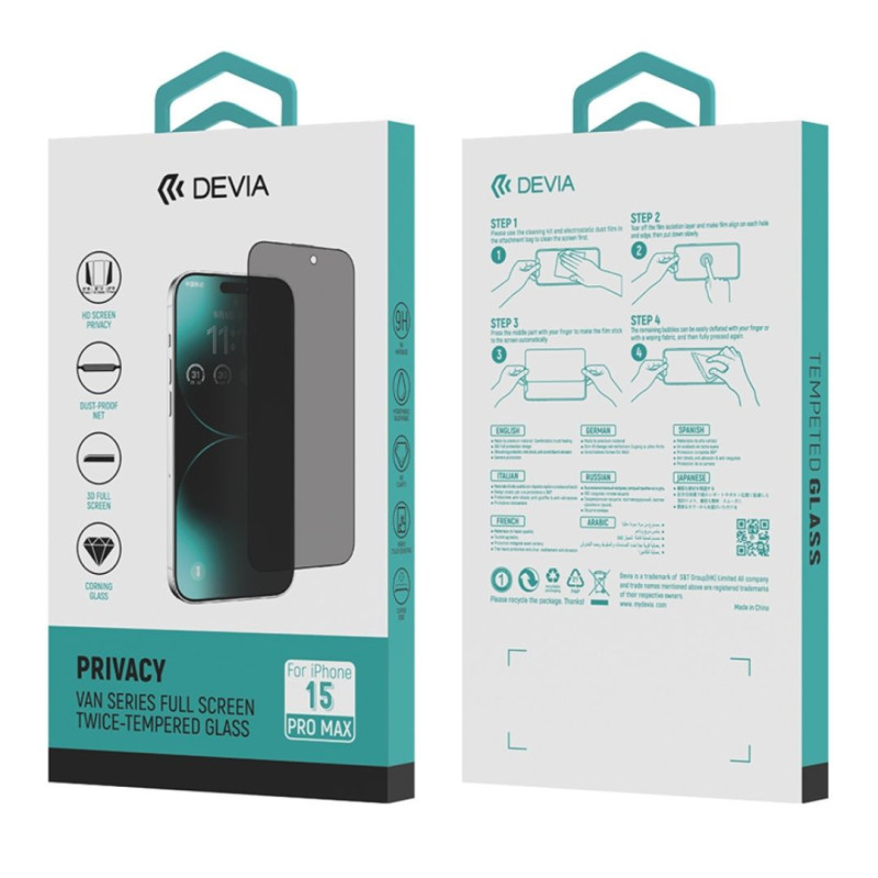 Verre Trempé Anti Espion Devia Van Série pour iPhone - Noir — Devia · Smarty Paris 18e