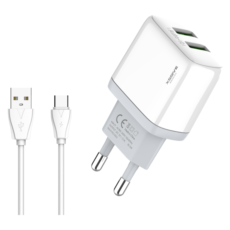 Chargeur Rapide Duo USB 2.1A + Câble USB/USB-C XSSIVE XSS-AC54-C — Accessoire · Smarty Paris 18e