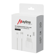 Kit Chargeur Rapide 20W Câble USB-C vers Lightning 1M (Mayline) — Mayline · Smarty Paris 18e