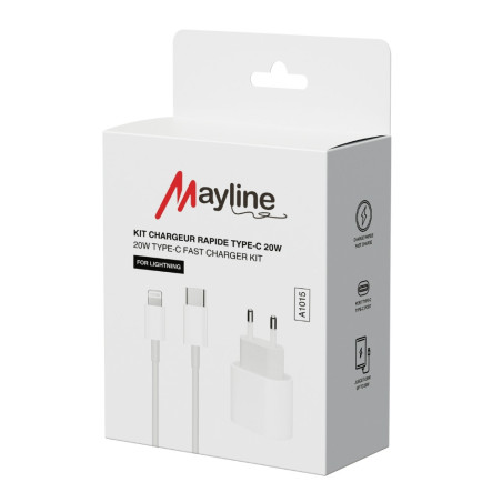 Kit Chargeur Rapide 20W Câble USB-C vers Lightning 1M (Mayline) — Mayline · Smarty Paris 18e
