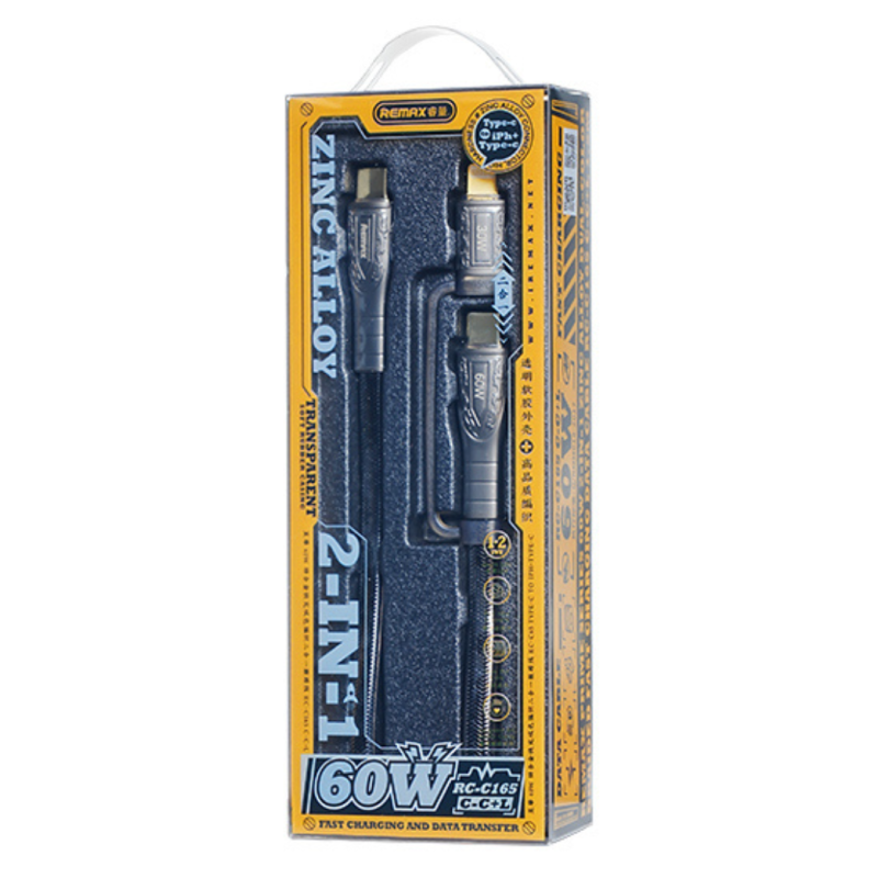 Câble 2-en-1 Type-C / Type-C + Lightning en Alliage Zinc Tressé de Charge Rapide 60W REMAX Prime Ser… — REMAX · Smarty Paris 18e