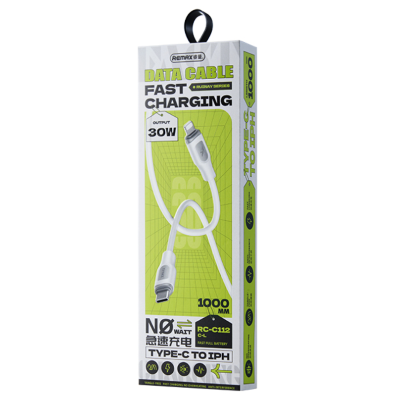 Câble Type-C / Lightning Charge Rapide 30W 1M Série Ruinay RC-C112 - Blanc — REMAX · Smarty Paris 18e