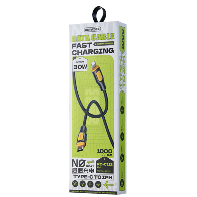 Câble Type-C / Lightning Charge Rapide 30W 1M Série Ruinay RC-C112 - Noir — REMAX · Smarty Paris 18e
