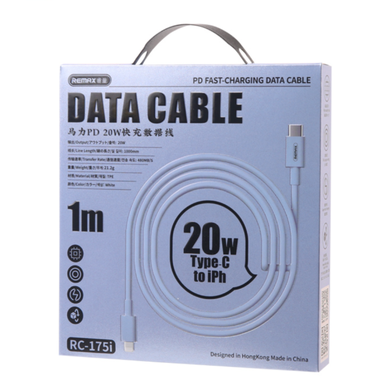 Câble USB-C / Lightning 20W Remax RC-175i - 1M - Bleu — REMAX · Smarty Paris 18e