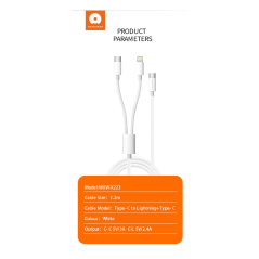 Câble 2 en1 Type-C / Type-C & Lightning WUW X223 — Accessoire · Smarty Paris 18e