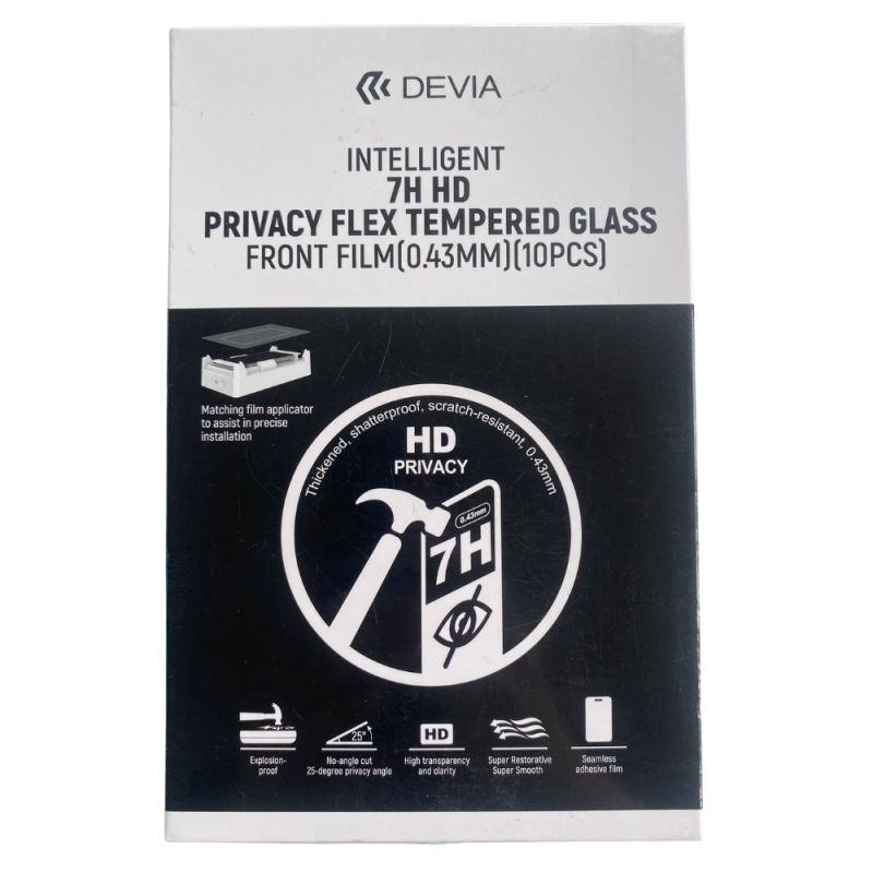 Film de protection Devia 7H HD Privacy Flex Tempered Glass 0.43mm - 10 pcs — Devia · Smarty Paris 18e