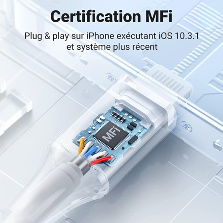 Câble Lightning / Jack 3,5 mm - UGREEN 70509 - 1M (MFi) Noir — Ugreen · Smarty Paris 18e