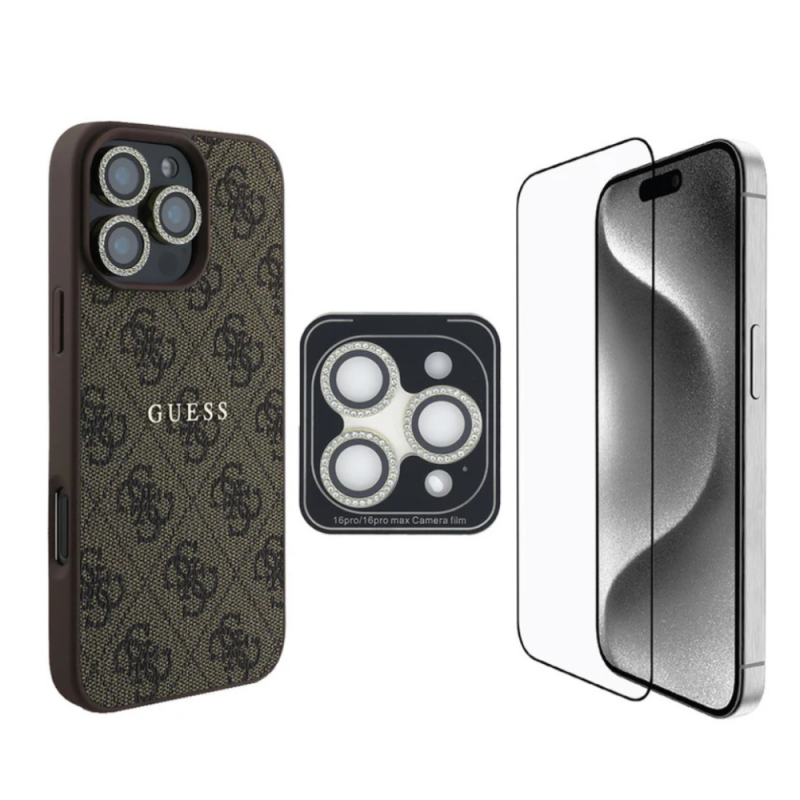 GUESS Bundle Protecteur 3-en-1 pour iPhone – Coque MagSafe, Verre trempé et Protection d’object… — Accessoire · Smarty Paris 18e