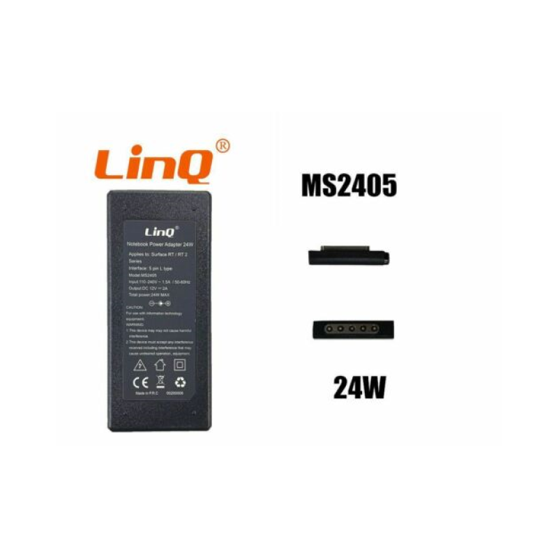 Chargeur Secteur PC Microsoft Surface - Type L 5 Pin (Mag) - 24W / 12V 2A - LinQ MS2405 — LinQ · Smarty Paris 18e