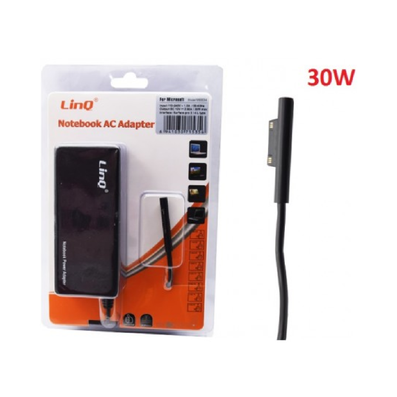Chargeur Secteur PC Microsoft Surface - Type L - 30W / 12V 2.58A - LinQ MS3034 — LinQ · Smarty Paris 18e