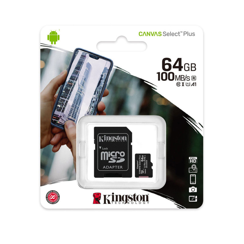 Carte Mémoire Kingston Canvas Select Plus 64 Go - Micro SDHC + Adaptateur SD (Origine) · Smarty Paris