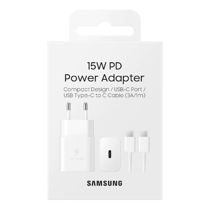 Kit Chargeur Type-C / Type-C Samsung 15W Blanc EP-T1510XWE - Retail Box (Origine) — Samsung · Smarty Paris 18e