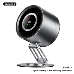 Ventilateur Métallique Rotatif à Turbine à Affichage Numérique REMAX RS-ZF13 - Gris · Smarty Paris