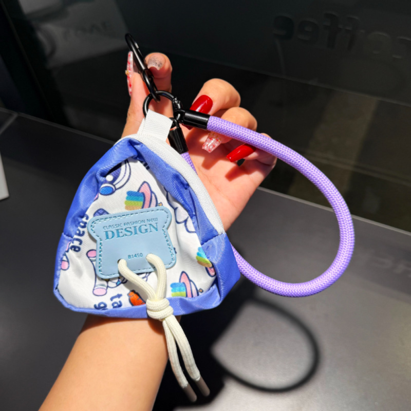 Collier Téléphone Cordon Long Tressé Bicolore Violet/Bleu avec Mini Pochette — ECO · Smarty Paris 18e