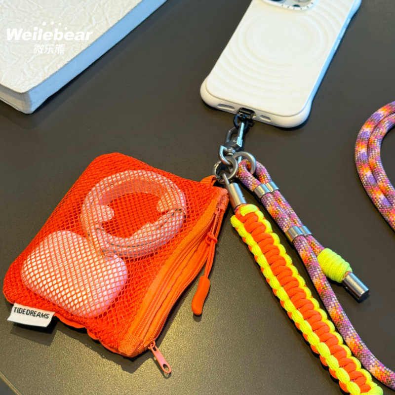 Collier Téléphone Cordon Long Tressé Bicolore Orange/Jaune avec Mini Pochette — ECO · Smarty Paris 18e