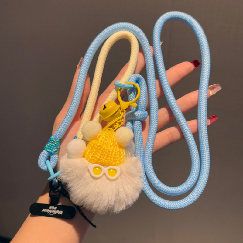 Collier Téléphone Cordon Long Tressé Bicolore Bleu Ciel/Beige avec Peluche Monstre — ECO · Smarty Paris 18e