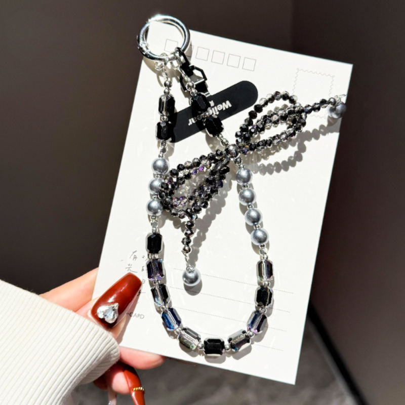 Lanière de Téléphone Portable Noir avec Nœud Papillon Perles et Cristaux - Noir — ECO · Smarty Paris 18e