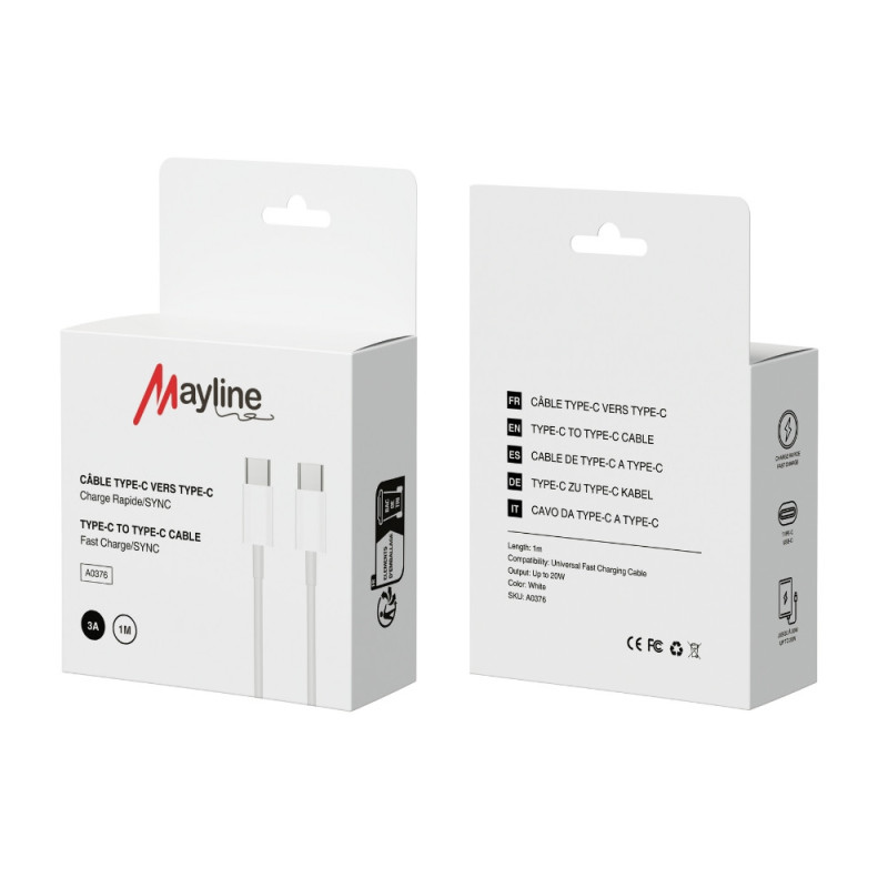 Câble Type-C / Type-C 20W- Compatible avec iPhone/Samsung - 1m (Mayline) — Mayline · Smarty Paris 18e