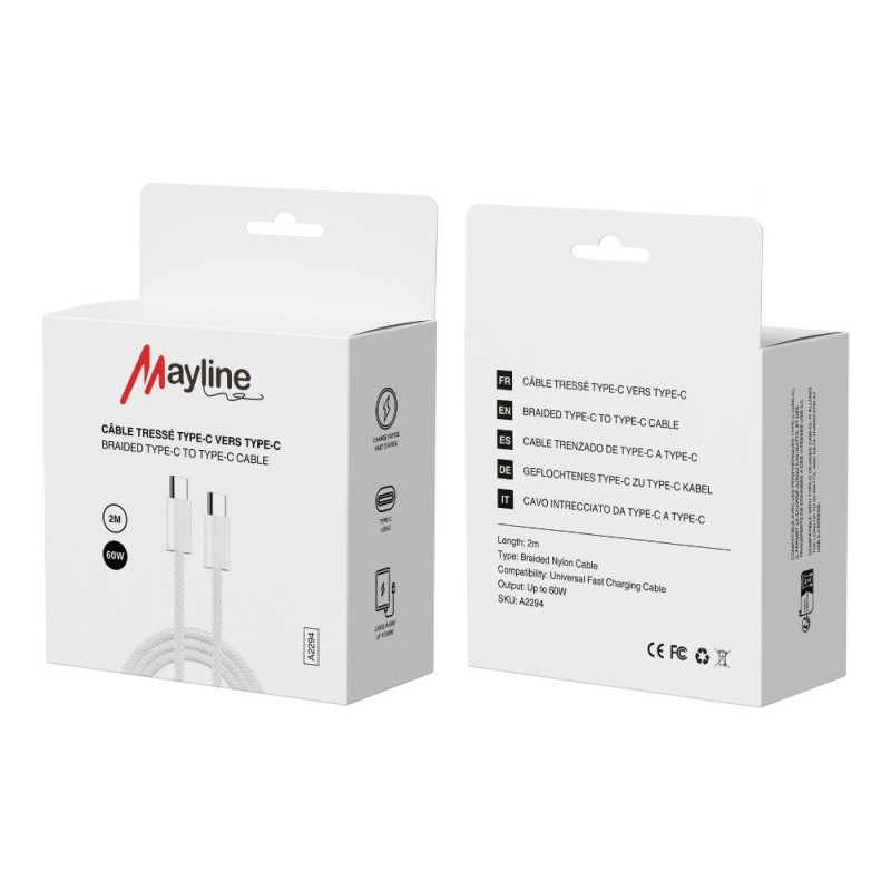 Câble Type-C / Type-C 60W nylon tressé - 2M (Mayline) — Mayline · Smarty Paris 18e