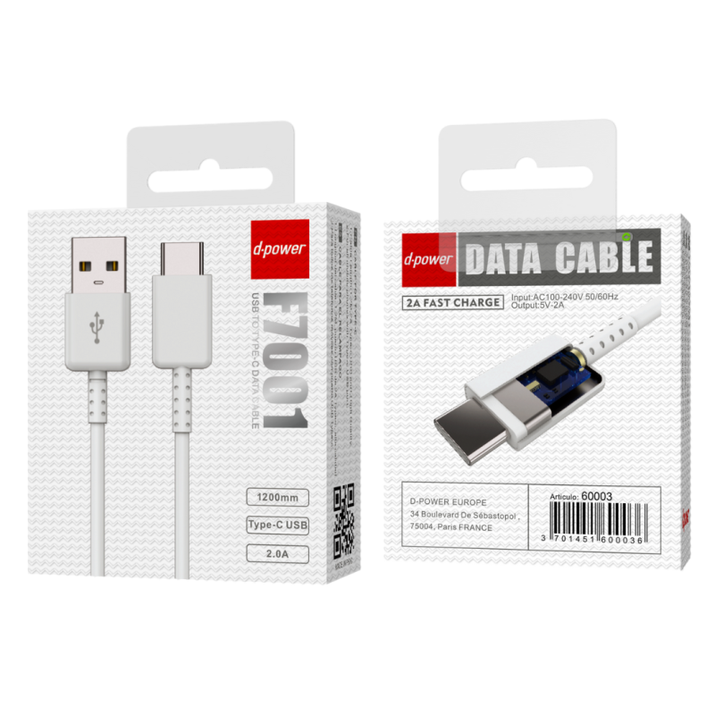 Câble USB / Type-C - D-power F7001/N07S - 1.2M Blanc — D-power · Smarty Paris 18e