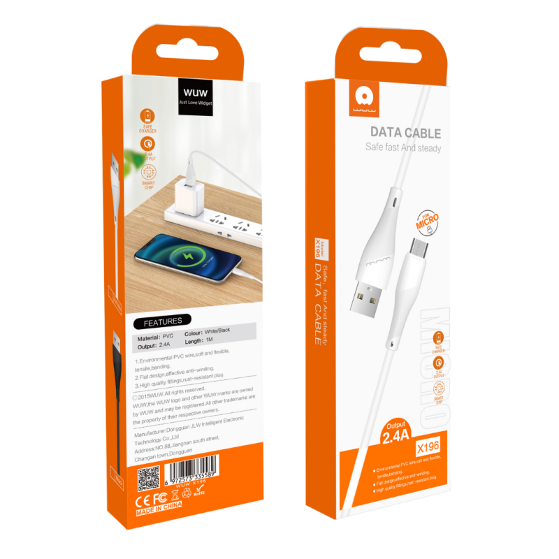 Câble USB / Micro-B 2.4A X196 WUW - 1M - Blanc — Accessoire · Smarty Paris 18e