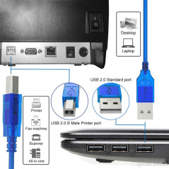 Câble Imprimante USB 2.0 A mâle/B mâle - 3m - Bleu