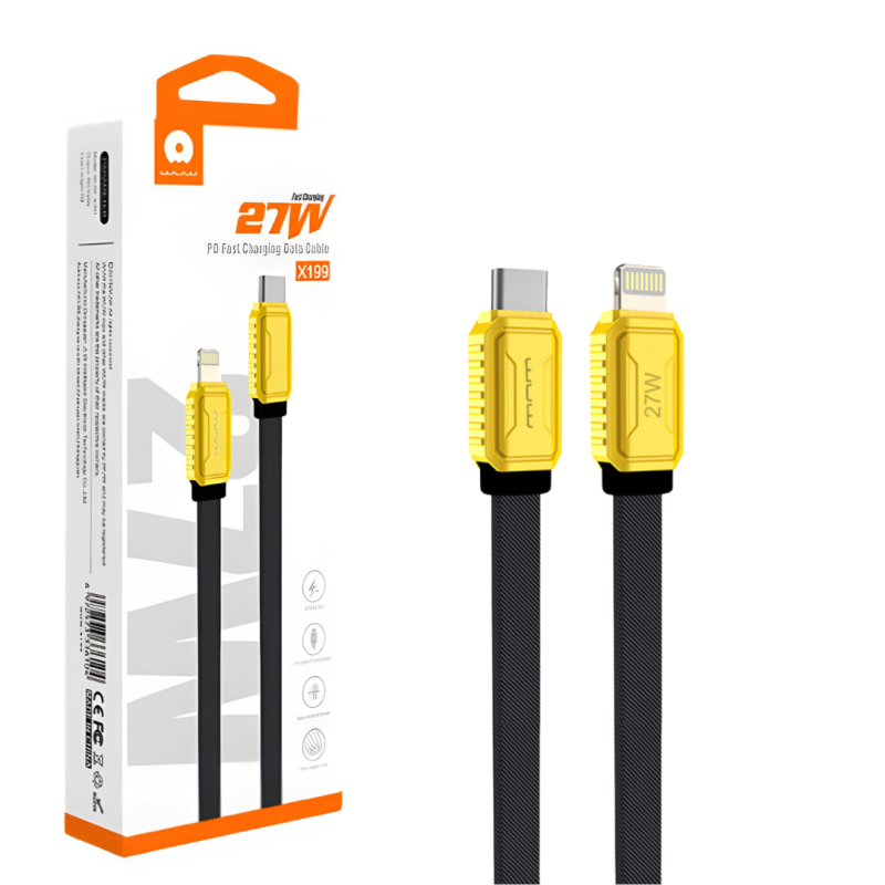 Câble USB-C / Lightning Nylon Tressé 27W Jaune - X199 (WUW) — Accessoire · Smarty Paris 18e