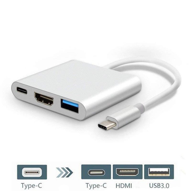 Hub Type-C 3 en 1 - HDMI 4K + Type-C + USB C 3.0 - Argenté — ECO · Smarty Paris 18e