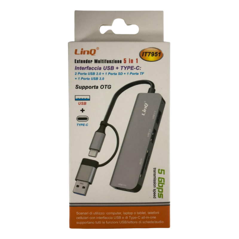 HUB Type-C/USB 5 en 1 2*USB 2.0 + Port SD + Port TF + USB 3.0 LinQ IT7951 — LinQ · Smarty Paris 18e