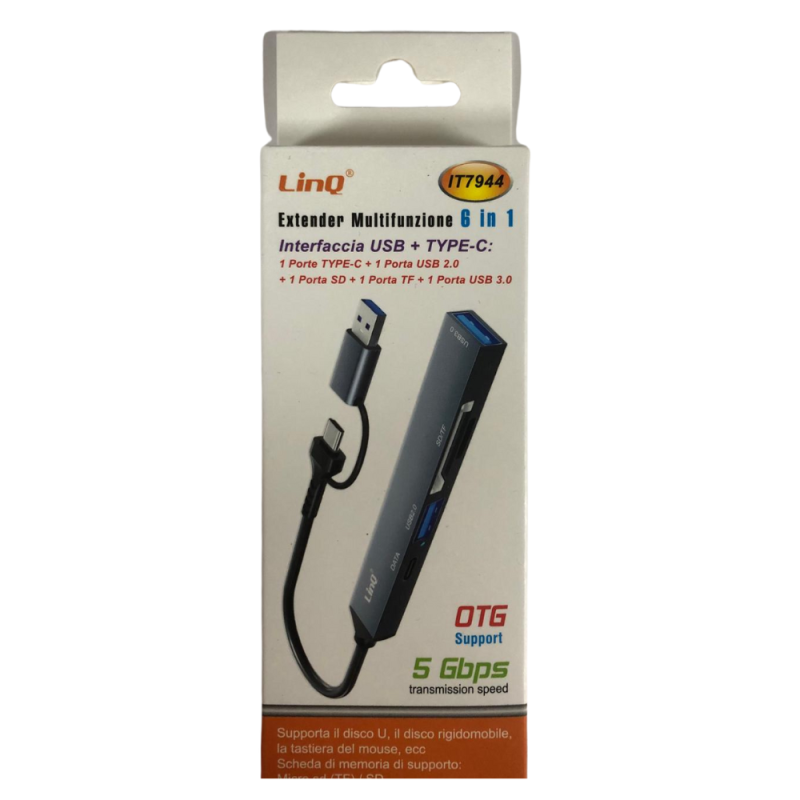 HUB Type-C/USB 6 en 1 - USB 2.0 +USB 3.0 + USB-C + SD + TF LinQ IT7944 — LinQ · Smarty Paris 18e