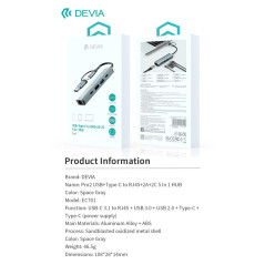 HUB Type-C 5 en 1 DEVIA USB*2 + PD 3.0 + RJ45 — Devia · Smarty Paris 18e · Smarty Paris