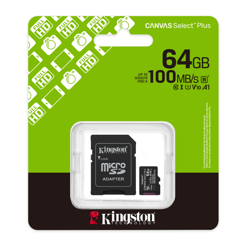Carte mémoire microSD 64 Go Kingston Canvas Select Plus - SDCS3/64GB — Kingston · Smarty Paris 18e