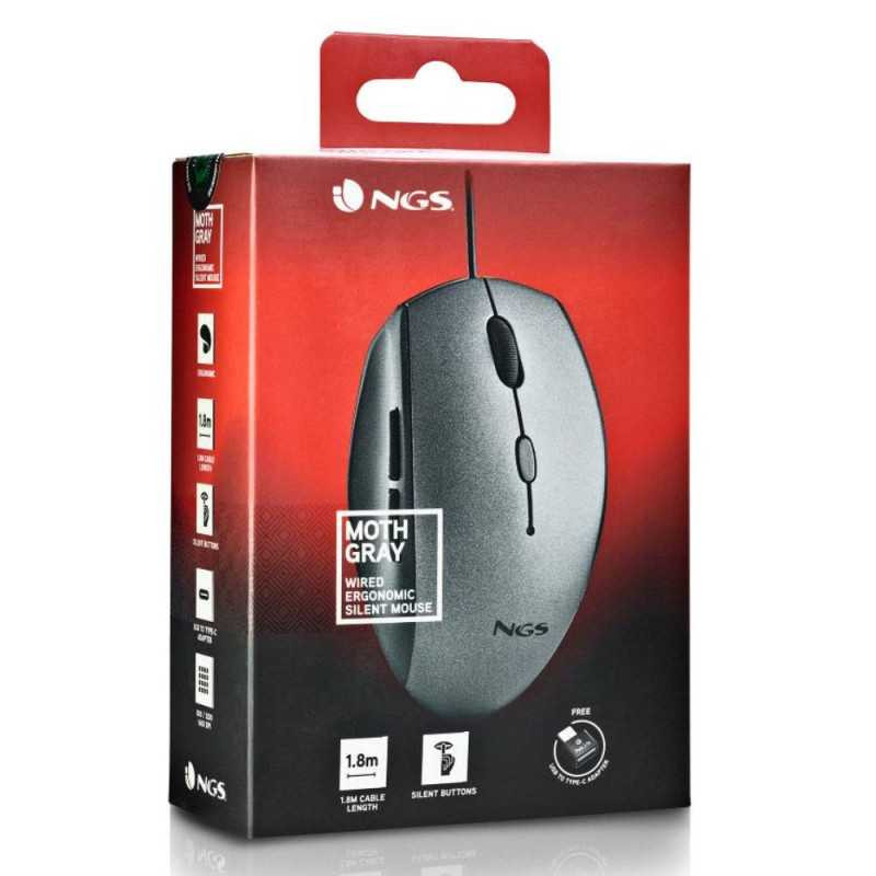 Ergonomic wired mouse NGS Moth Gray USB/Type-C – Grey