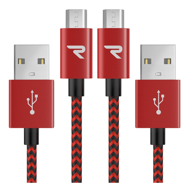Câble USB / Micro Nylon Tressé RAMPOW RAA24 Rouge/Noir - 20cm - Pack de 2 — RAMPOW · Smarty Paris 18e
