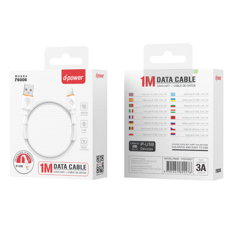 Câble USB / Lightning - D-power F6006 - 1M Blanc — D-power · Smarty Paris 18e