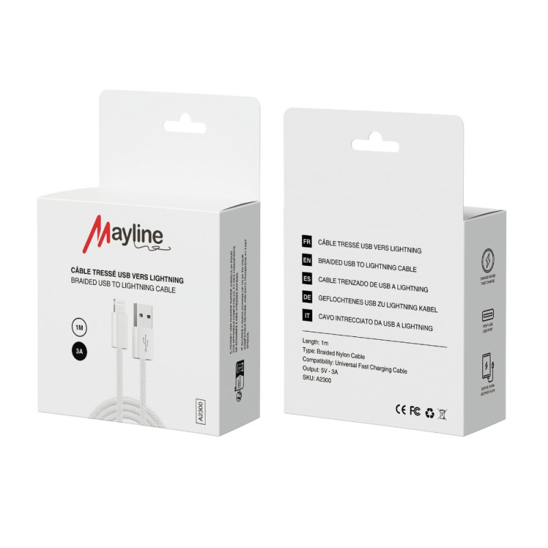 Câble USB vers Lightning Tresse nylon 3A - 1M (Mayline) — Mayline · Smarty Paris 18e