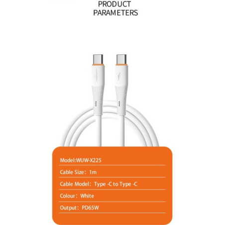 Câble en Silicone USB-C / USB-C PD65W 1M Blan | Smarty Paris